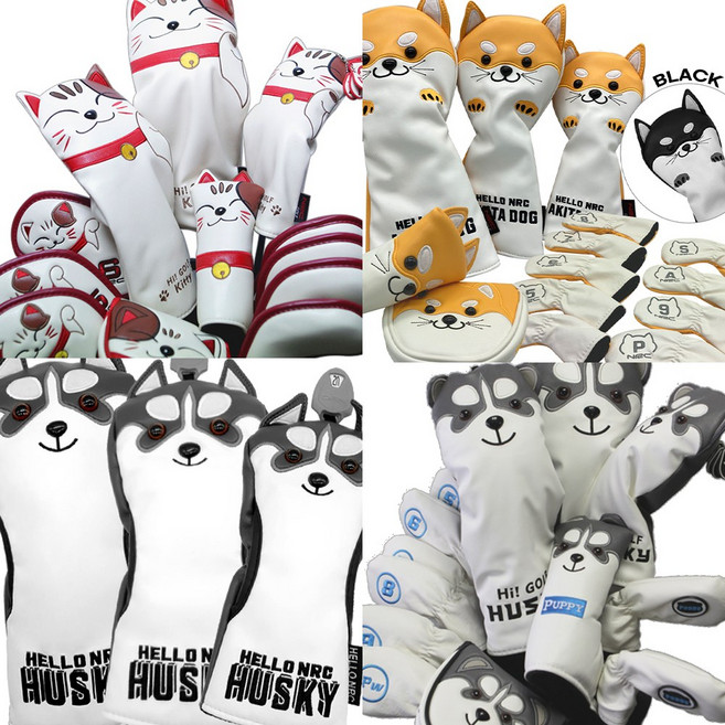 동물 골프채 클럽커버 드라이버 우드 유틸리티 말렛 강아지 고양이, 옐로우 아키타, 우드커버, 1개