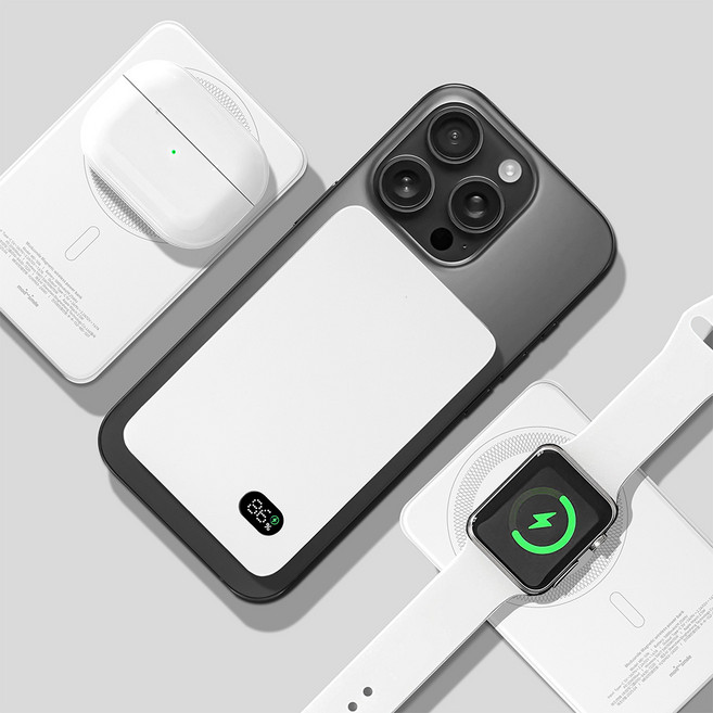 모두스마일 3in1 고속충전 맥세이프 보조배터리, 화이트 무광 10000mAh