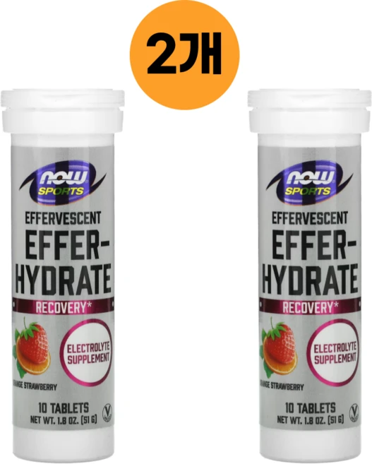1+1 나우푸드 스포츠 Effer Hydrate 오렌지 딸기 10정 마그네슘 칼슘 칼륨, 2개 - 쿠팡