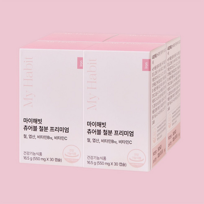 마이해빗 츄어블 철분 프리미엄 크랜베리 맛 550mg, 4개, 30정