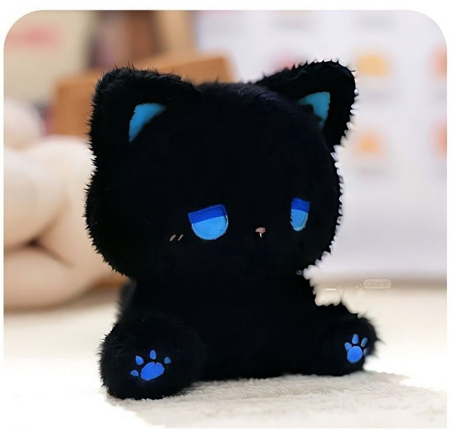 fortune 귀여운 고양이 봉제 인형 시무룩 파란 눈 감성 인테리어 소품, 블랙 블루, 1개, 15cm