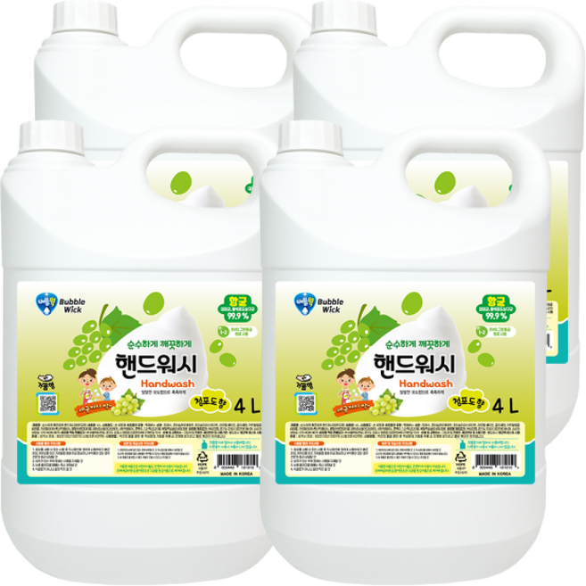 대용량 핸드워시 청포도 손세정제 거품형리필, 4L, 4개