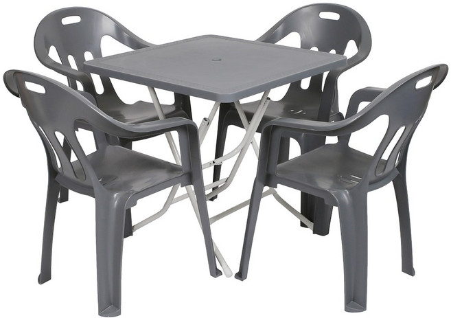 지오리빙 플라스틱 테이블 의자 세트, 사각+팔걸이(다크그레이)