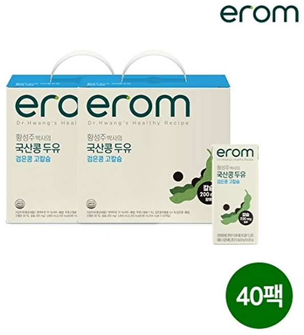 이롬 [이롬]황성주박사의 국산콩두유 검은콩고칼슘 40팩, 40개, 190ml