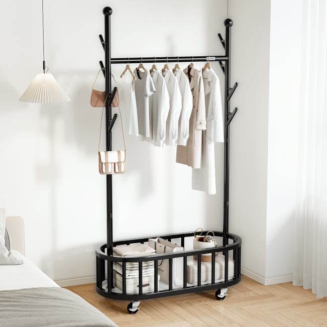 큐에이큐 올인원 선인장형 이동식 행거 미니 틈새 스탠드 옷걸이 행거, 블랙