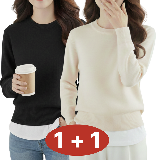 파트마 여성 간절기 긴팔 소프트 라운드 니트 티셔츠 2종 세트