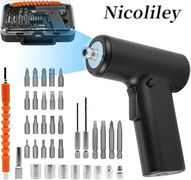 Nicoliley 무선 전동 드라이버 가정용 미니 c타입 전동드라이버 37세트 3.7 V, 1개