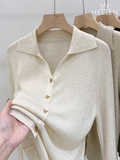 헬렌 헬렌 가디건 여성 골지 슬림핏 카라넥 봄 가을 디앙카