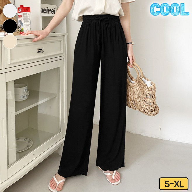 가비진 여성용 쿨 린넨 쫀쫀 허리 밴딩 일자 롱기장 팬츠 바지 찰랑 린넨바지 빅사이즈까지