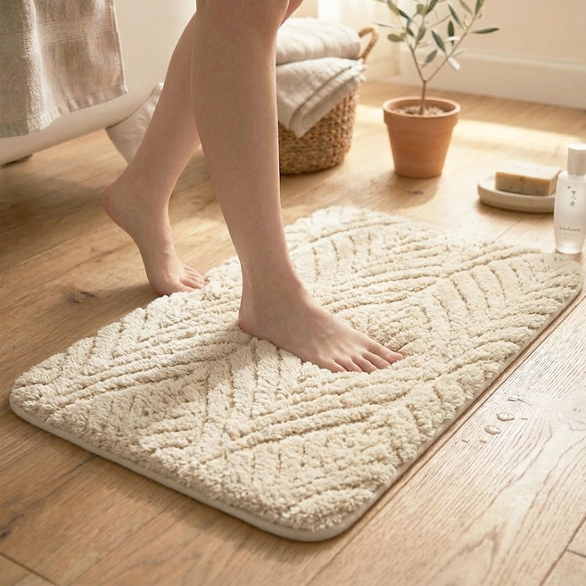마루한 극세사 욕실 발매트 베이지 호텔 감성 미끄럼방지, 1개