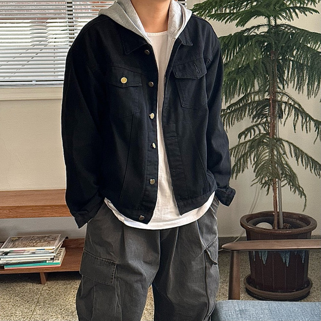 르위 탈부착 후드 트러커 오버핏 면자켓 집업 점퍼 빅사이즈