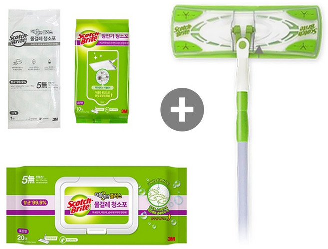 3M스카치브라이트 막대걸레 표준형 세트+더블액션 청소용 물걸레 20매 밀대, 1개