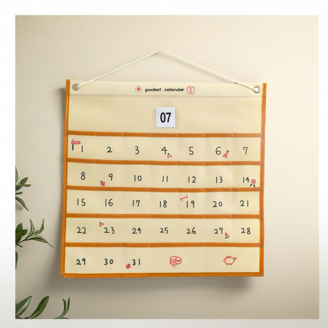 Chamlab 걸이형 포켓 월간 달력 용돈 관리 수납, 1개, 02 베이지