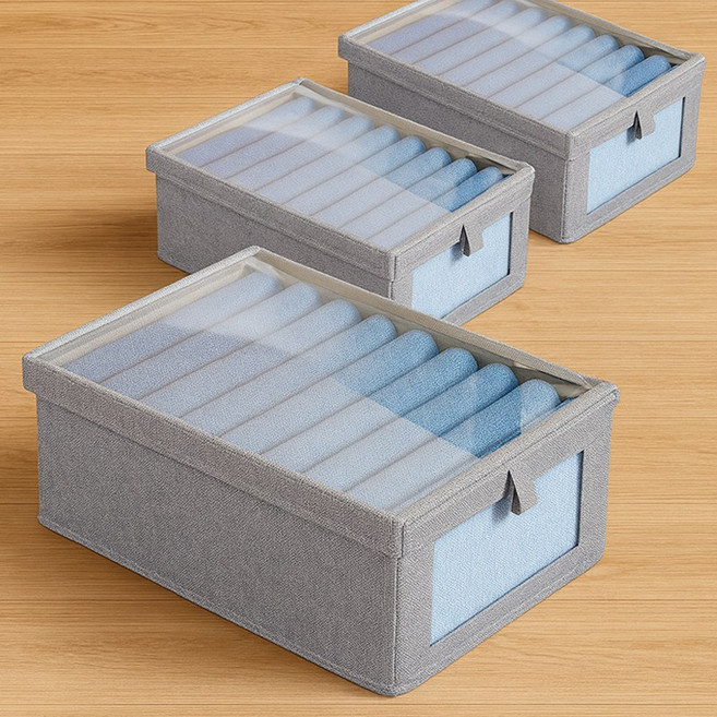 디모어 투명 커버 분리 수납 옷장 다용도 정리함, 3개, 그레이, 중형