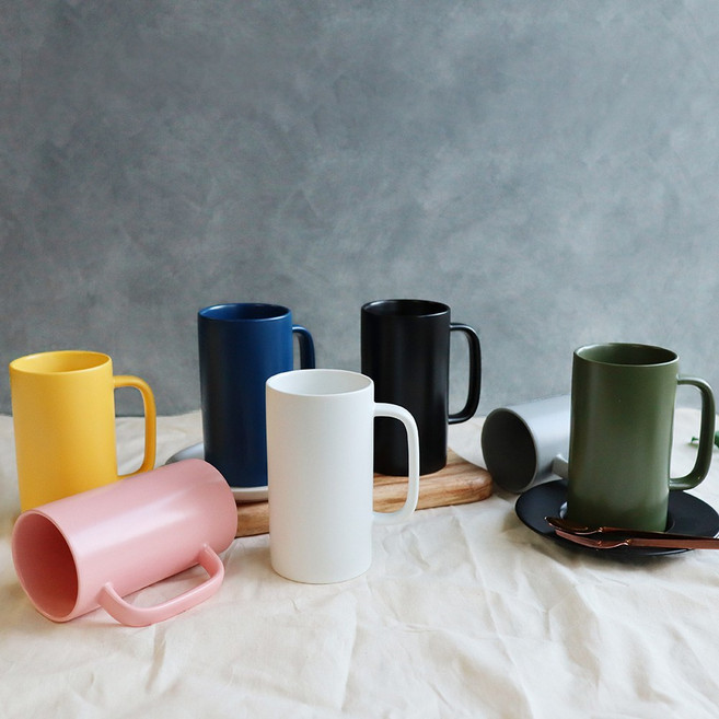 1+1 테라 무광 레인보우 홈카페 대용량 롱머그잔 550ml, 옐로우, 2개