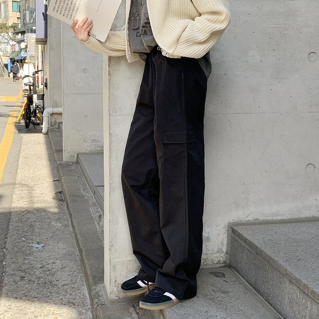 앤샵 [남녀공용/y2k무드] 캠프 아노락 카고 포켓 밴딩 와이드 팬츠(3color)