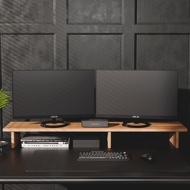 심플 듀얼 모니터 받침대 1200, 월넛