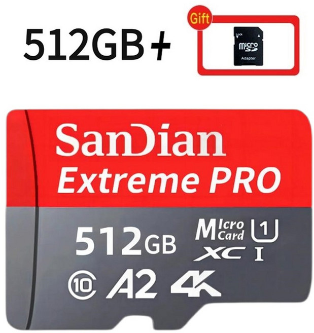 SanDian SD TF 플래시 메모리 카드 고속 휴대폰 드론 휴대용 기기용 2TB 1TB 256 GB 512GB, 512GB G y, 1개