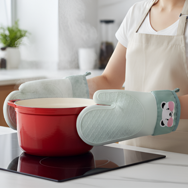 유하리온 안전한 실리콘 내열 오븐 장갑 양손, 1세트, 민트