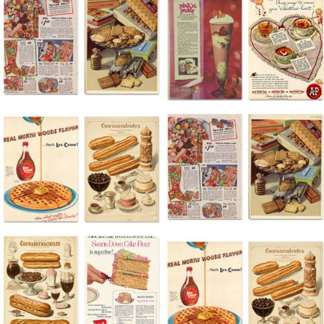 빈티지 레트로 디저트 베이커리 포스터 총33종/3종세트, set3, a3, 모조지(화이트)