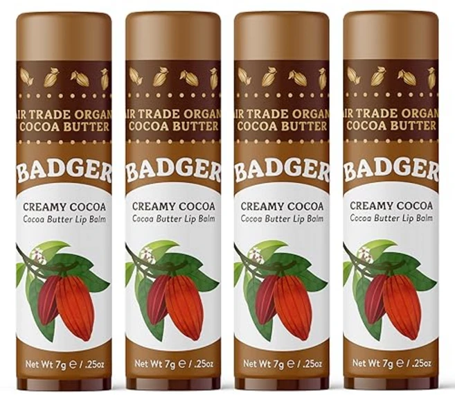 Badger Creamy Cocoa Cocoa Butter Lip Balm Long Lasting Hydrating Lip Moisturizer Fair Trade La, 크리미 코코아, 1개, 7g - 쿠팡