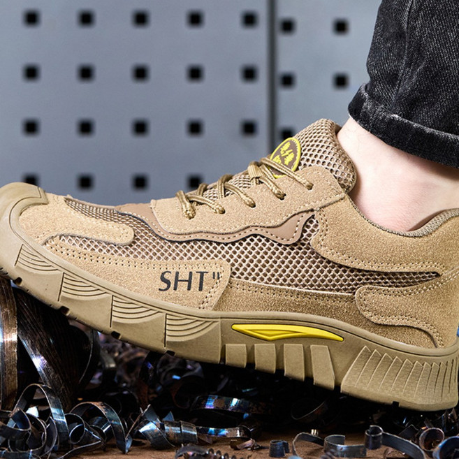 Unique 남성 발볼 넓은 경량 안전화 메쉬 통기성 현장 작업화