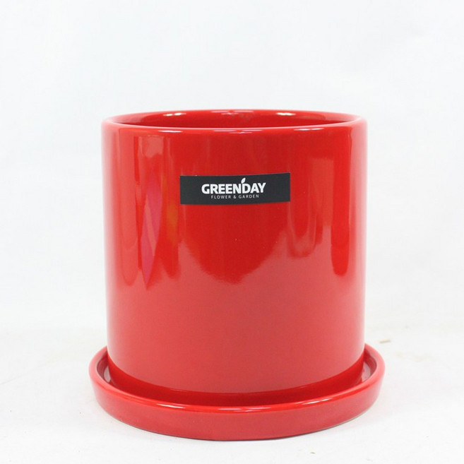그린데이 레드 원통 화분 유광 빨강 미니 원형 플랜테리어 인테리어 카페 거실 감성 디자인, 1개