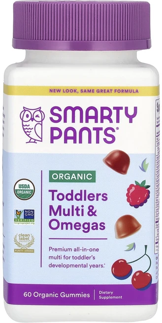 SmartyPants 유기농 유아용 멀티 & 오메가 구미젤리 체리 및 혼합 베리 유기농 구미젤리 60개, SmartyPants유기농유아용멀티오메가구미젤리체리및혼 - 쿠팡