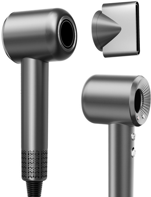 HOOYS 음이온 헤어 드라이기 가정용 저소음 드라이어 여행용 초경량 드라이기 초고속 브러시리스 모터 풍량 온도 3단 조절, 그레이, T6