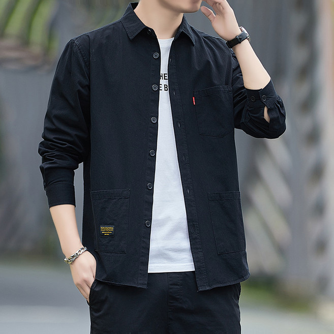 純棉工裝襯衫外套男士長袖夏季薄款日系潮牌全棉寬鬆休閒襯衣寸