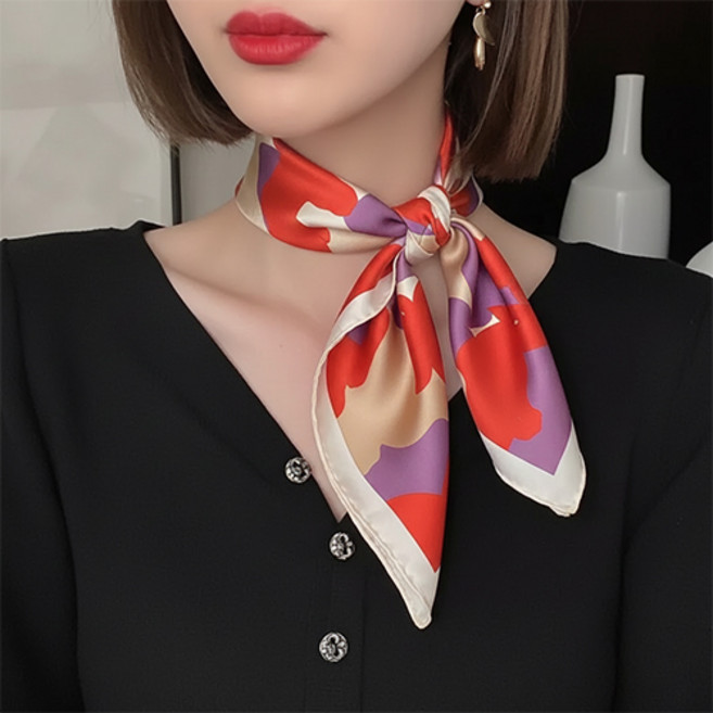 여성 고급 심플 데일리 프린팅 포인트 사각 쁘띠 스카프 F683