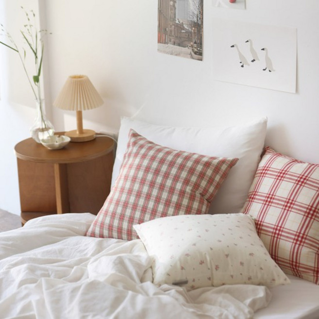 그린스토리 그린 체크 플라워 쇼파 쿠션커버 순면 사각 디자인 소파 쿠션 3type / 5size