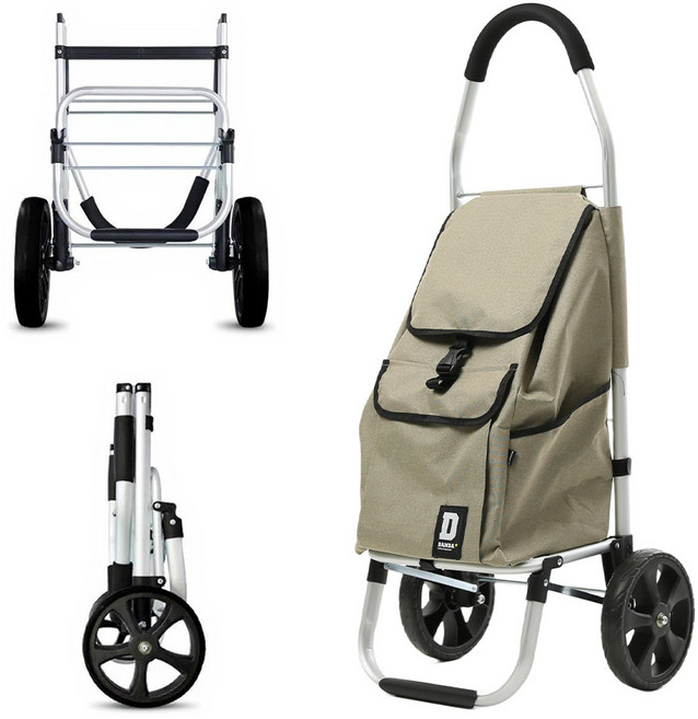 트렌드컨테이너 바퀴달린 시장 장바구니 접이식 폴딩 쇼핑 핸드 카트, 포켓형 베이지(06684C), 1개