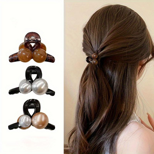 우아한 진주 오발 비즈 헤어 클립 3종 세트
