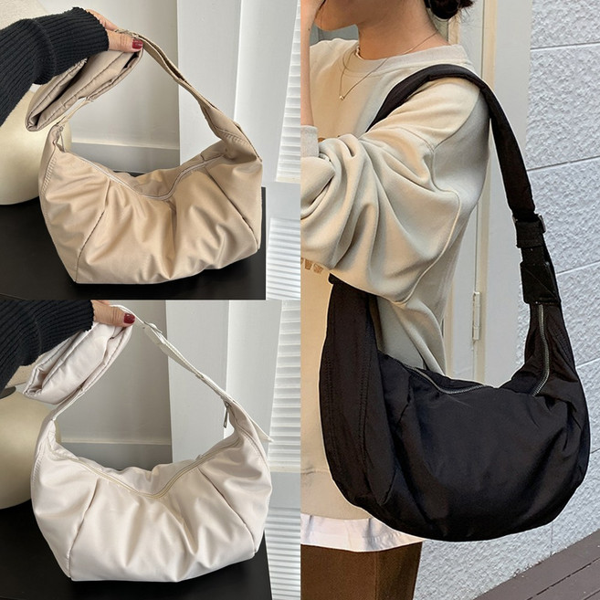 일상해답 휘뚤백 남녀공용 수납력 좋은 나일론 보부상 대용량 크로스 반달 백 1개