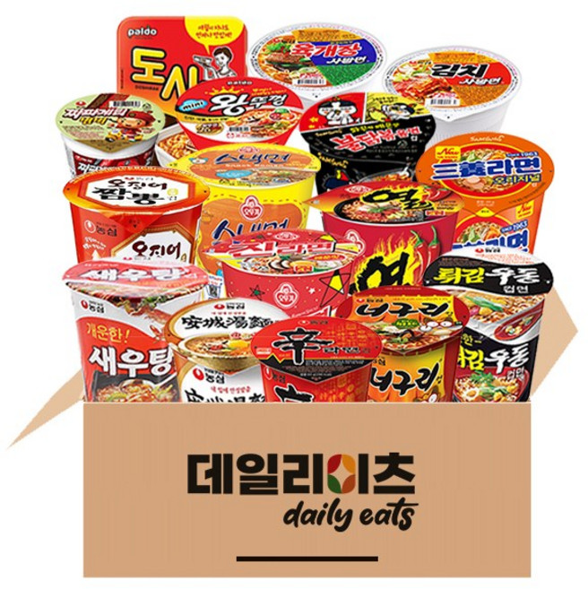 [데일리이츠] 농심 오뚜기 팔도 삼양 소컵라면 16종(육사발+김치사발+신라면+안성+짜파범벅+튀김+너구리+오짬+새우+진매+열+스낵+삼양+도시락+미니왕+불닭), 3세트