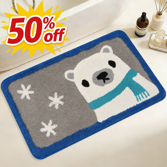 욕실 발매트 타월형 미끄럼방지 강력흡수 빨아쓰는 매트, 북극곰