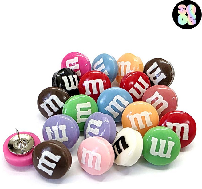 20p m 쵸코볼 귀여운 압정 간식 엠엔엠즈 쵸콜렛 푸쉬핀 셋트 데스크 벽꾸미기 엽서 사진 크로크보드 게시판 지도 사무실 침실벽꾸미기, 1세트, 20개