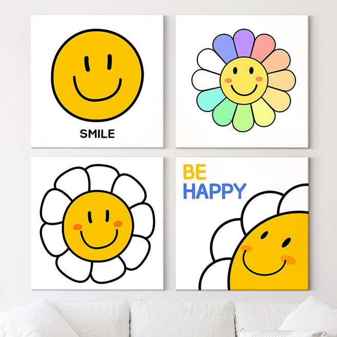 [풍수아트] 스마일 그림 행운을 부르는 노란 해피 거실 현관 인테리어 액자 집들이 선물, 01.[인기]해피스마일 A, 캔버스액자_6호[31.8X31.8cm]