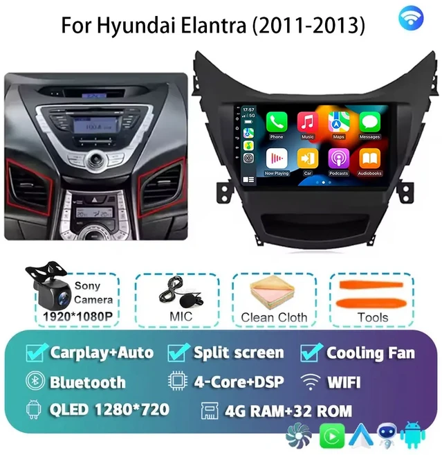 현대 엘란트라 아반떼 MD I35 2011 2012 2013용 안드로이드 15 CarPlay 안드로이드 오토 라디오 퀄컴 카 멀, 17 4G-32G CAM