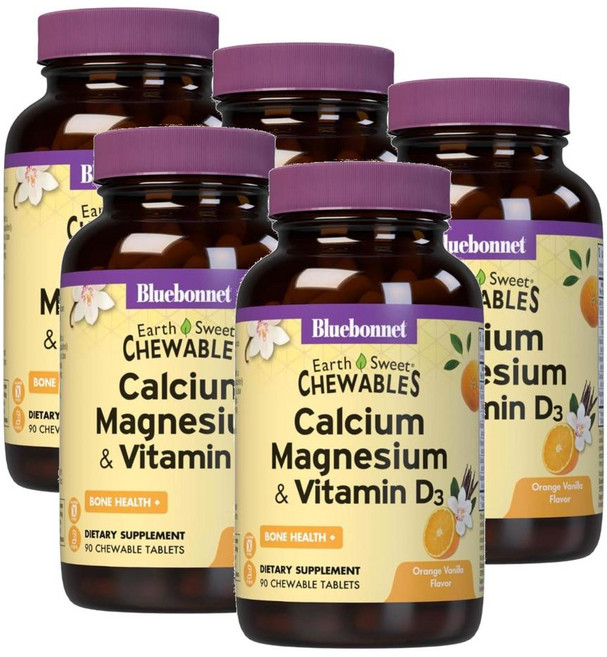 블루보넷 칼슘 마그네슘 비타민D3 오렌지 바날라 츄어블 Bluebonnet Calcium Magnesium Plus Vitamin D3, 90정, 5개