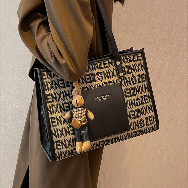 DZX 여성 캐주얼 패션 일상생활 토트백 클래식 직장인 대용량 캔버스 숄더백