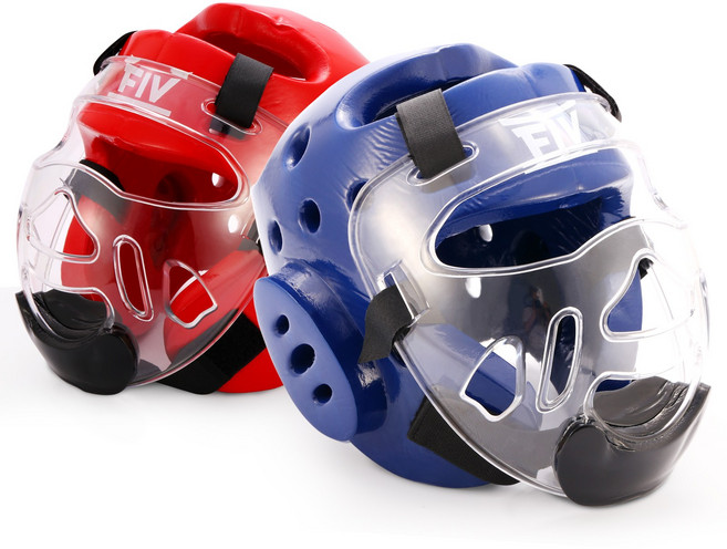 FIVING 태권도 헤드기어 복싱 무술 격투 머리보호대 안면보호구포함 머리보호대, 1개, 푸른색