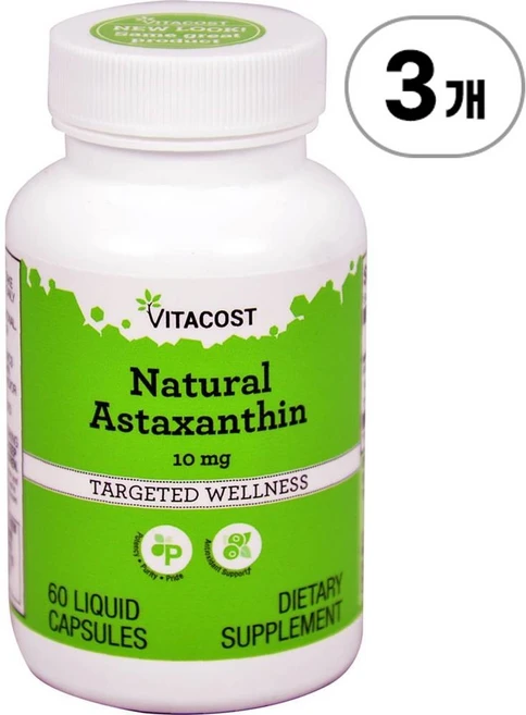 비타코스트 천연 아스타잔틴 10mg Vitacost Natural Astaxanthin 10 mg 60정, 3개 - 쿠팡