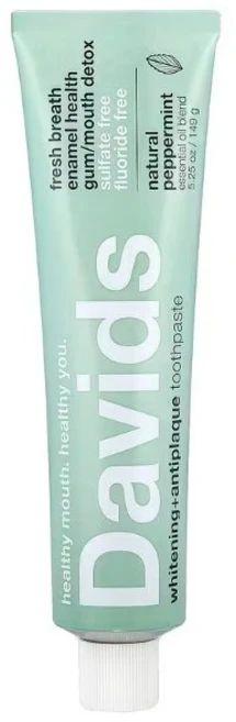 Davids 미백 + 안티플라크 치약 천연 페퍼민트 향, 1개, 149g - 쿠팡