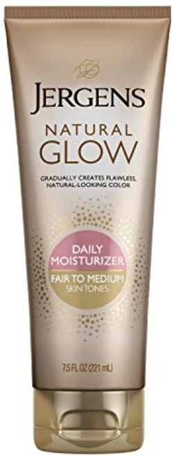 Jergens Natural Glow Sunless Tanning Lotion Self Tanner 보통에서 중간 피부 톤 데일리 모이스처라이저 7.5온스 항산화제 및 비타민 E 함유(포장은 다를 수 있음), 1개, 221ml - 쿠팡