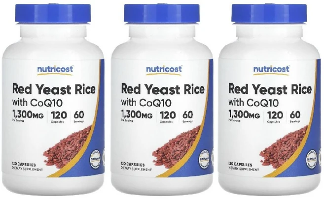 뉴트리코스트 코큐10 홍국 Nutricost CoQ10 Red Yeast Rice 1300mg 120정 3개 - 쿠팡