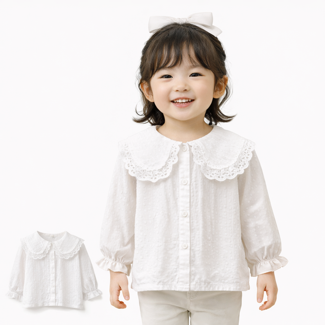 여아 블라우스 유아동 봄가을 긴팔 상의 프릴 카라 아동셔츠 키즈 셔링
