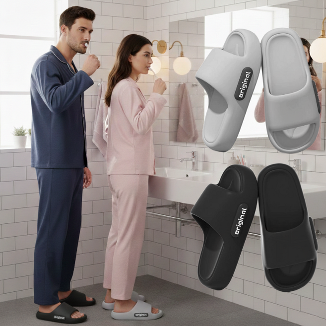 1+1 욕실 거실 키높이 실내화, 1세트, 블랙 여성M+그레이 남성L