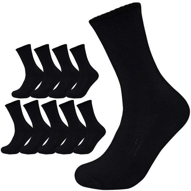 프레리10족 두꺼운 무지쿠션 장목 스포츠양말, 블랙, 10개